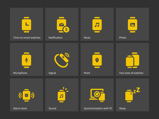 Smart watches notifications and synchronization icons.