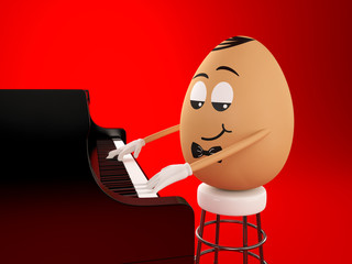 3d funny egg playing the piano
