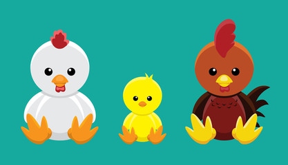 Chicken Family Doll Set Cartoon Vector Illustration