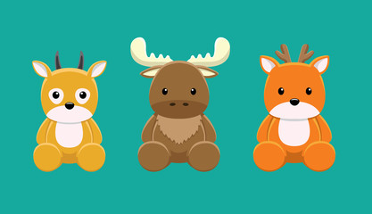 Obraz premium Reindeer Moose Gazelle Doll Set Cartoon Vector Illustration