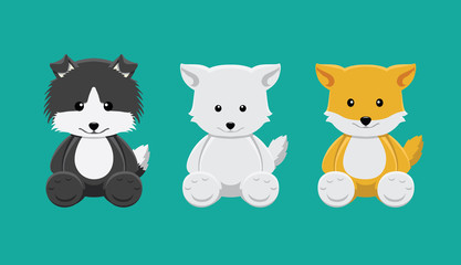 Dog and Fox Doll Set Cartoon Vector Illustration
