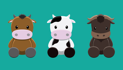 Naklejka premium Cattle Cow Wildebeest Doll Set Cartoon Vector Illustration