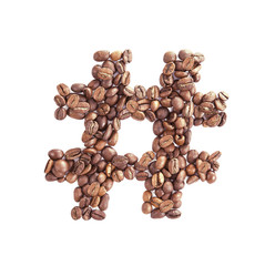 hashtag symbol isolated on white. charset value hashtag from the coffee beans
