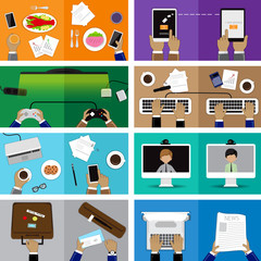 Flat Design Illustration Concepts For Business, Interaction, Journalism, Team Work, Video Conferencing