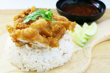 fried chicken served on rice