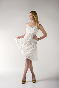 Model in white dress