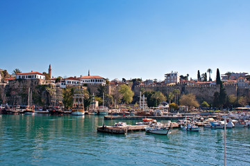 Fototapeta premium Boats in the old town harbor of Kaleici Antalya Turkey