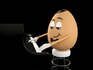 3d funny egg playing the piano
