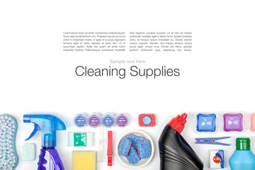 cleaning supplies on white background