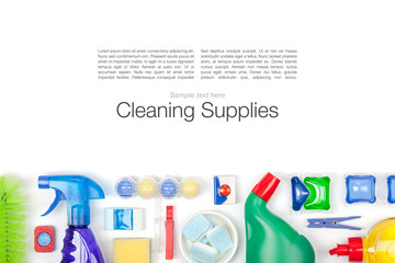 cleaning supplies on white background