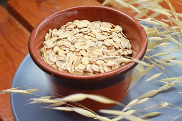 Oats cereal, cereals, rustic, wooden, background, diet breakfast, healthy lifestyle