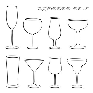 Set of alcohol glasses icons.