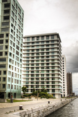 Modern appartment buildings in the harbour of Antwerp in Belgium
