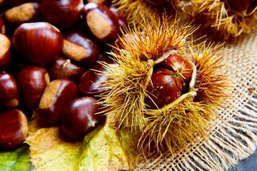 Chestnuts on an old board.