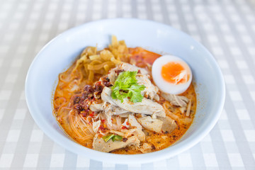 Noodle spicy soup thai style tom yum condensed water with boiled