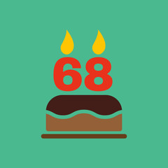 The birthday cake with candles in the form of number 68 icon. Birthday symbol. Flat