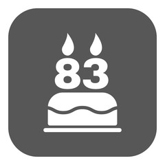 The birthday cake with candles in the form of number 83 icon. Birthday symbol. Flat