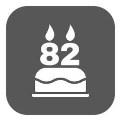 The birthday cake with candles in the form of number 82 icon. Birthday symbol. Flat
