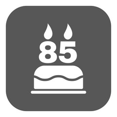 The birthday cake with candles in the form of number 85 icon. Birthday symbol. Flat