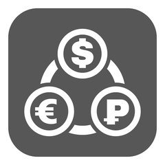 The currency exchange dollar, euro, ruble icon. Cash and money, wealth, payment symbol. Flat