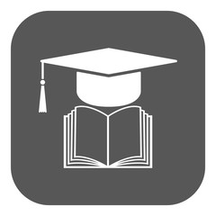 The graduation cap and book icon. School and university, learning, education symbol. Flat