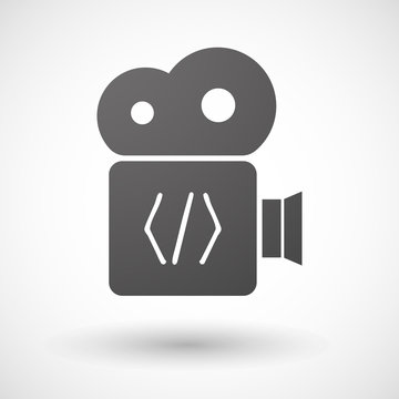 Cinema camera icon with a code sign