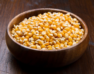 kernels, Corn seeds on wood bowl