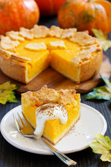 Pumpkin Pie on Thanksgiving Day feast.