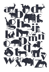 Vector zoo alphabet with cartoon animals