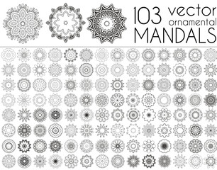 Geometric circular ornament set. Isolated vector mandalas.