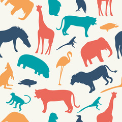 Animals silhouette seamless pattern.