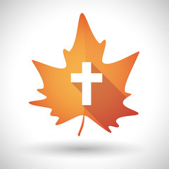 Autumn leaf icon with a christian cross