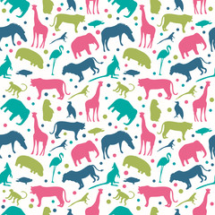 Animals silhouette seamless pattern.