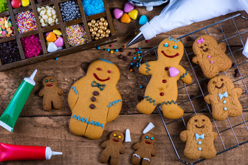 Happy gingerbread man on table