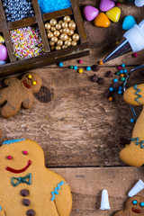 Homemade gingerbread cookies, decorating for Christmas