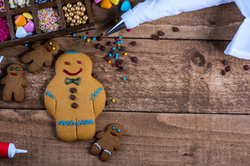 Homemade gingerbread cookies, decorating for Christmas