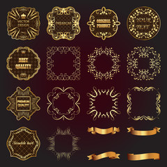 Set of vintage gold design elements-labels, frames, ribbons.