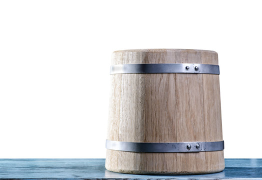 Wine Barrel on a blue table with isolated background