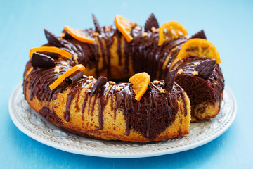 Chocolate orange cake with frosting.