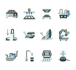 Processing of food flat vector icons