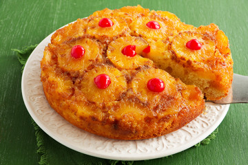 Upside down pineapple cake with caramel.