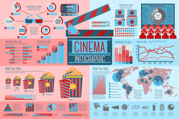 Set of Cinema Infographic elements with icons, different charts