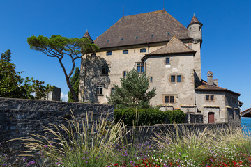 Fototapeta na wymiar The castle of Yvoire, France. Yvoire is located on the south shore of the Lake Geneva, at the tip of the Leman penninsula.