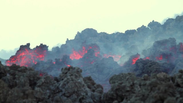 aa lava flowing slowly on the volcano Etna