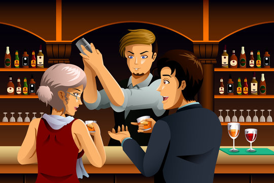 Couple in a Bar with Bartender