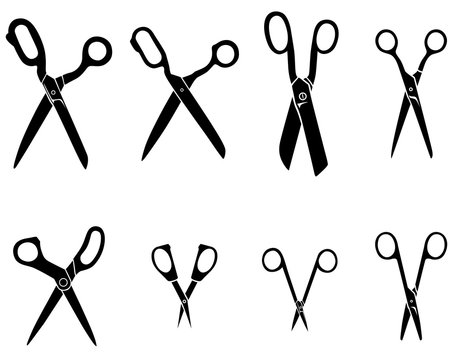 Different scissors silhouettes set