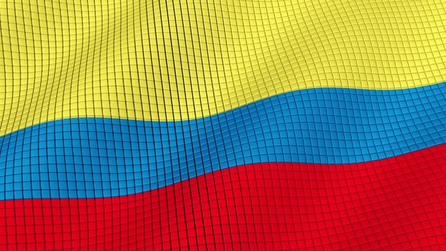 The flag of Colombia is developing waves. Looped. Full HD 1080.