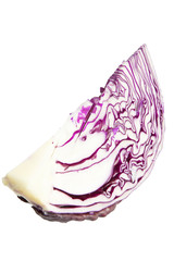 Slice of fresh purple cabbage isolated on white.