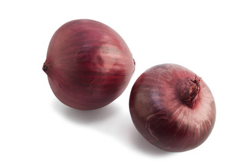 Red onions isolated on white.