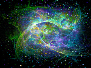 Multicolored interstellar force fields in space with particles